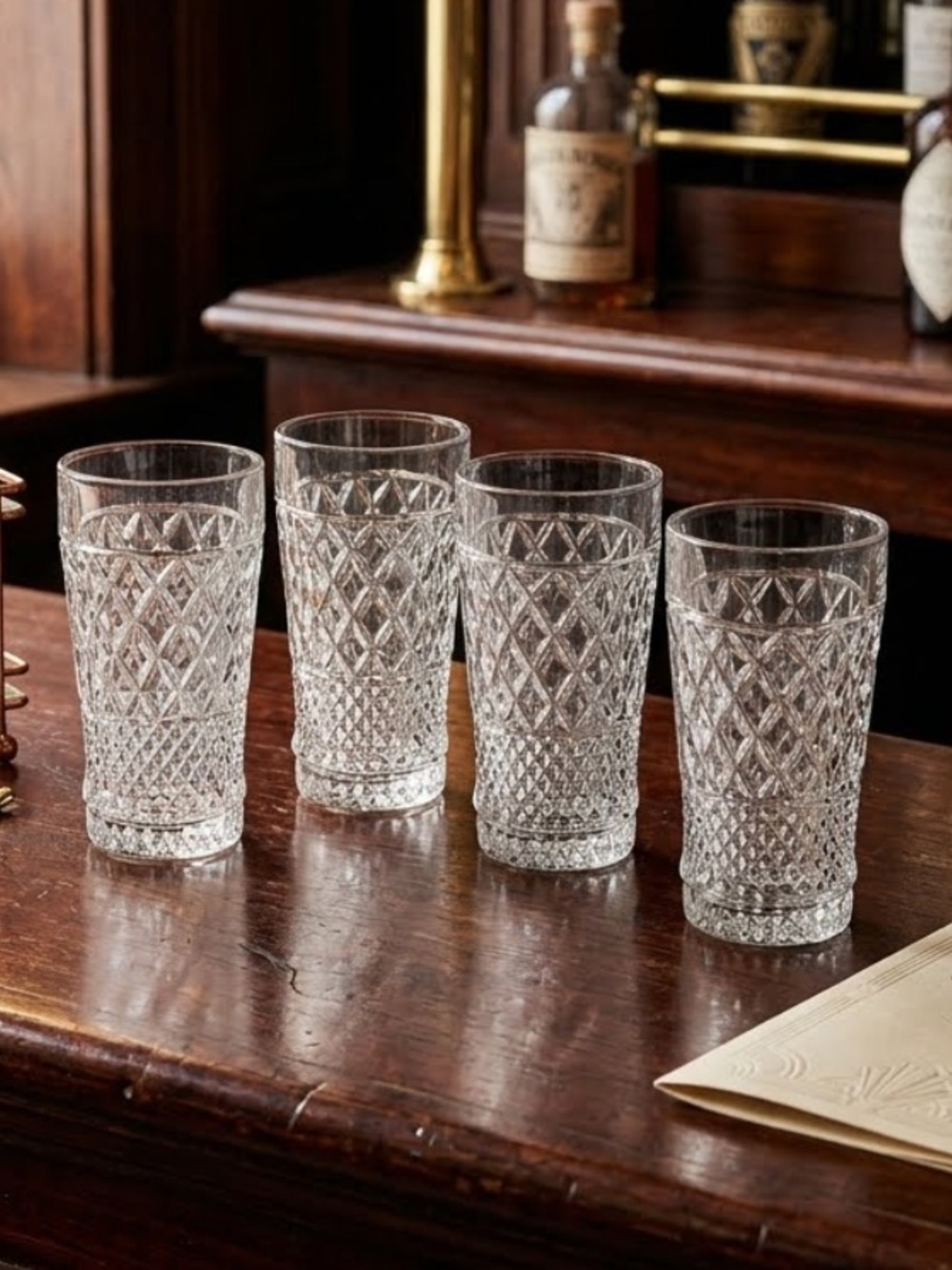 Anchor Hocking Wexford tumblers glasses
distinctive waffle diamond-cut pattern